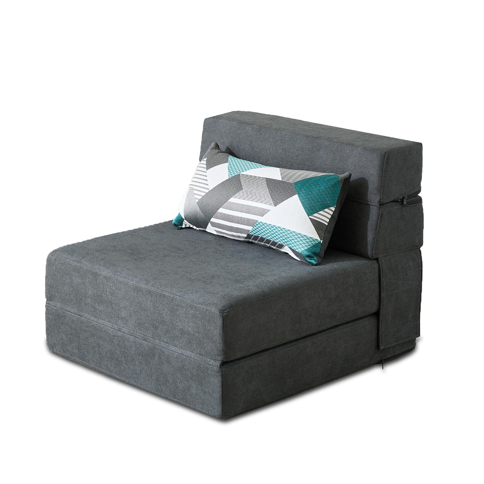 Folding Sofa Bed Single Size with Pillow Memory Foam Convertible Sleeper Chair Floor Couch Futon Lazy for Living Room/Home Office/Guest Beds/Apartment/Upstairs Loft,Dark Gray