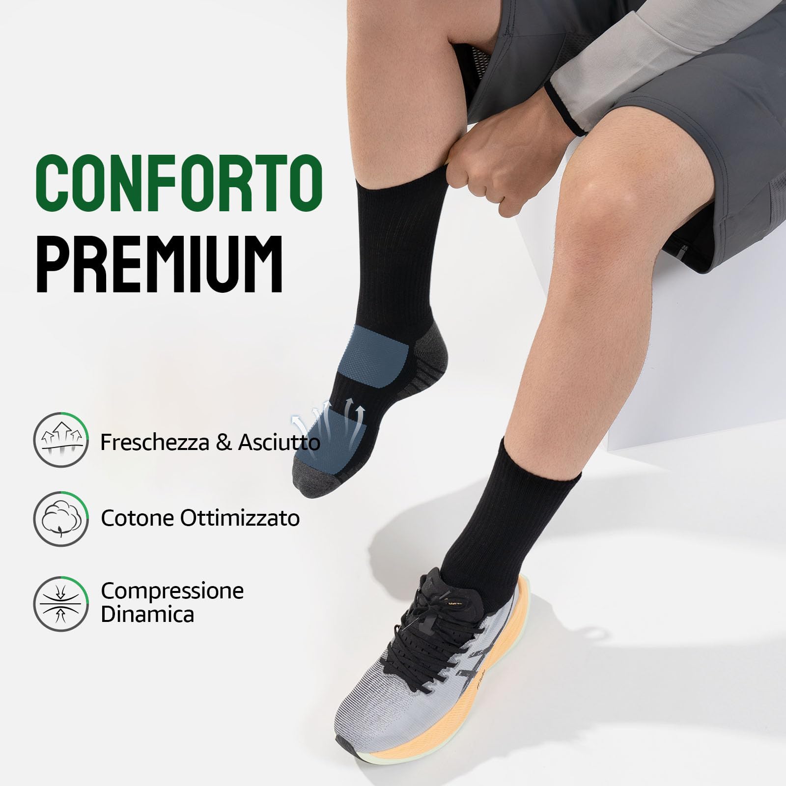 Alaplus Calzini Lunghi Uomo Donna 6 Paia, Calze lavoro in Cotone Traspiranti Antiscivolo, Calzini Sportive Uomo Estive Ideali per Running Trekking
