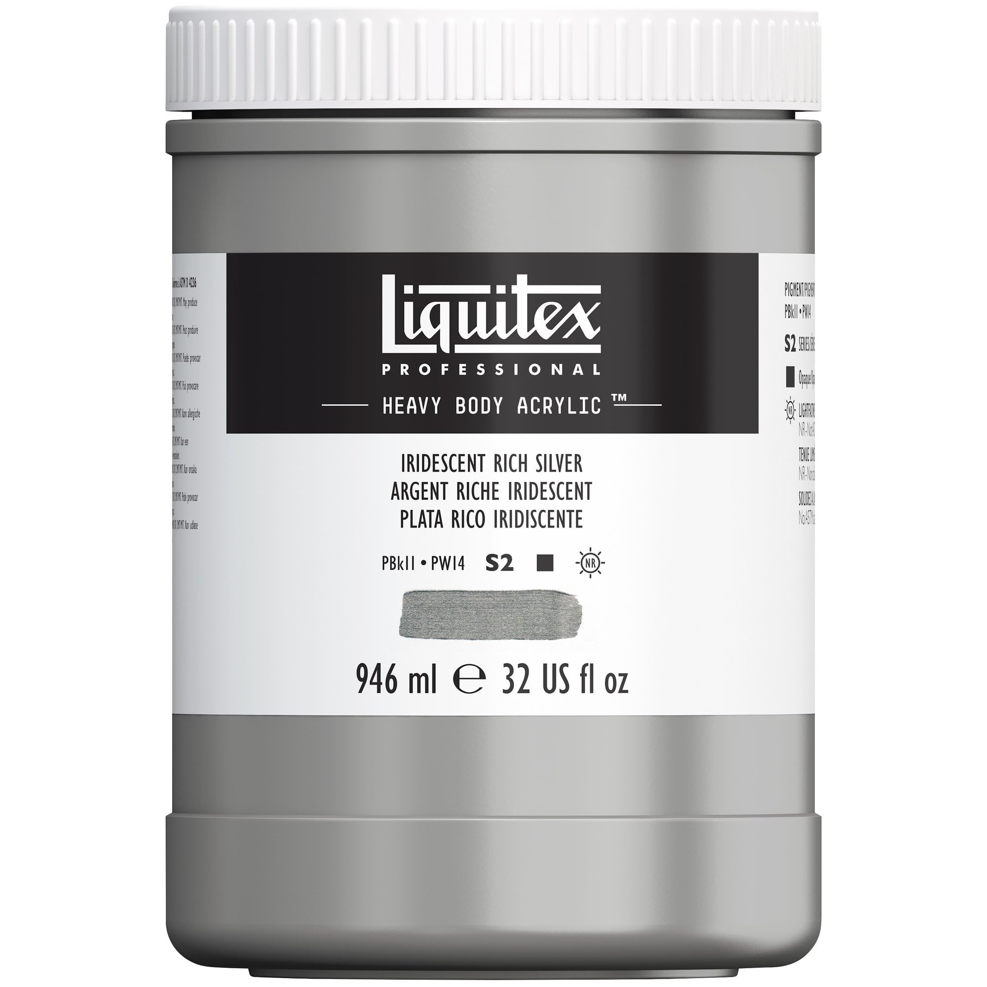 Liquitex 4413239 Professional Heavy Body Acrylfarbe in Künstlerqualität mit ausgezeichneter Lichtechtheit in buttriger Konsistenz, 946ml Topf - Reiches Silber