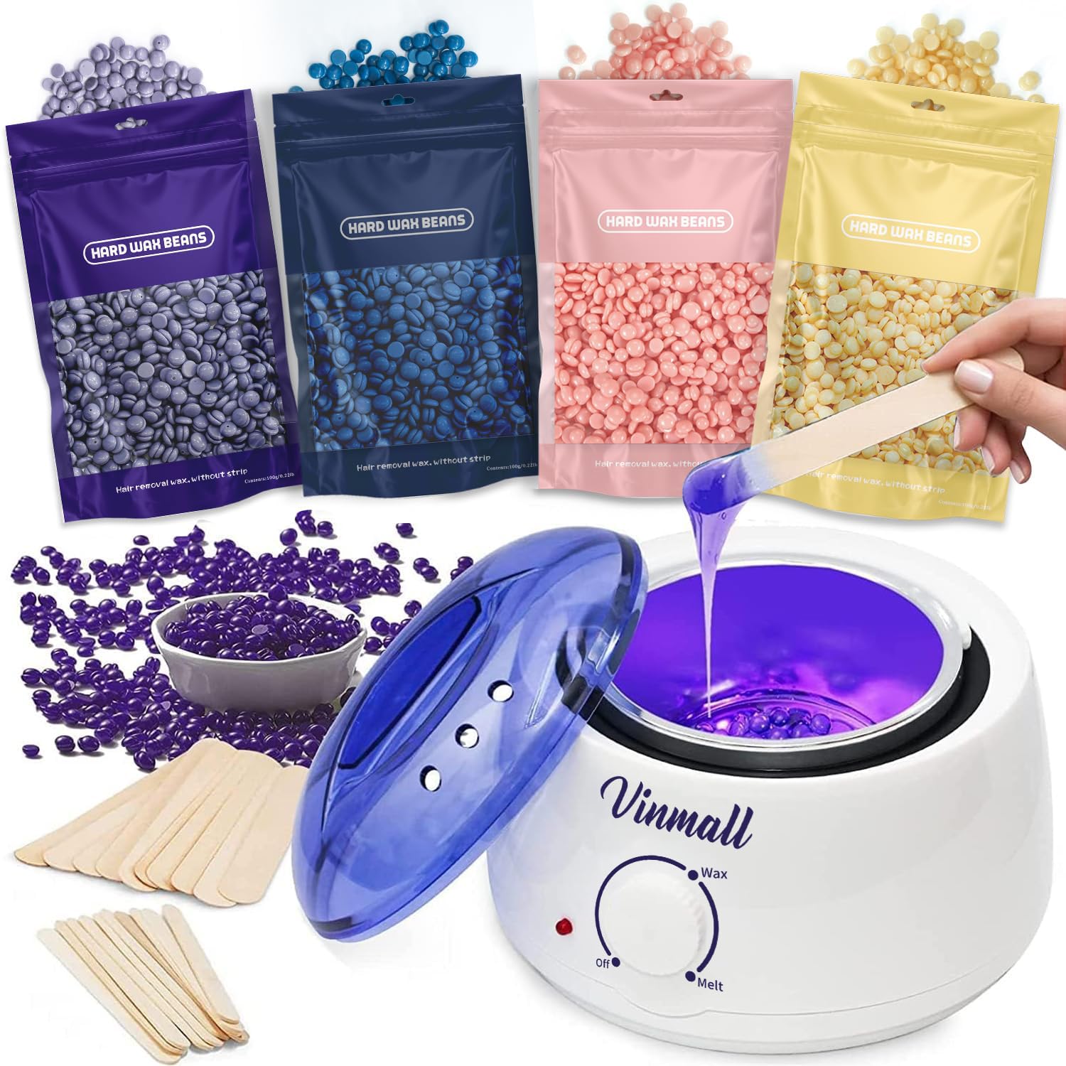 scaldacera kit cera brasiliana ceretta brasiliana: scaldacera 400g Cera, brasiliana kit completo scalda cera per ceretta per Uomo Donna 30 Spatole Bianco