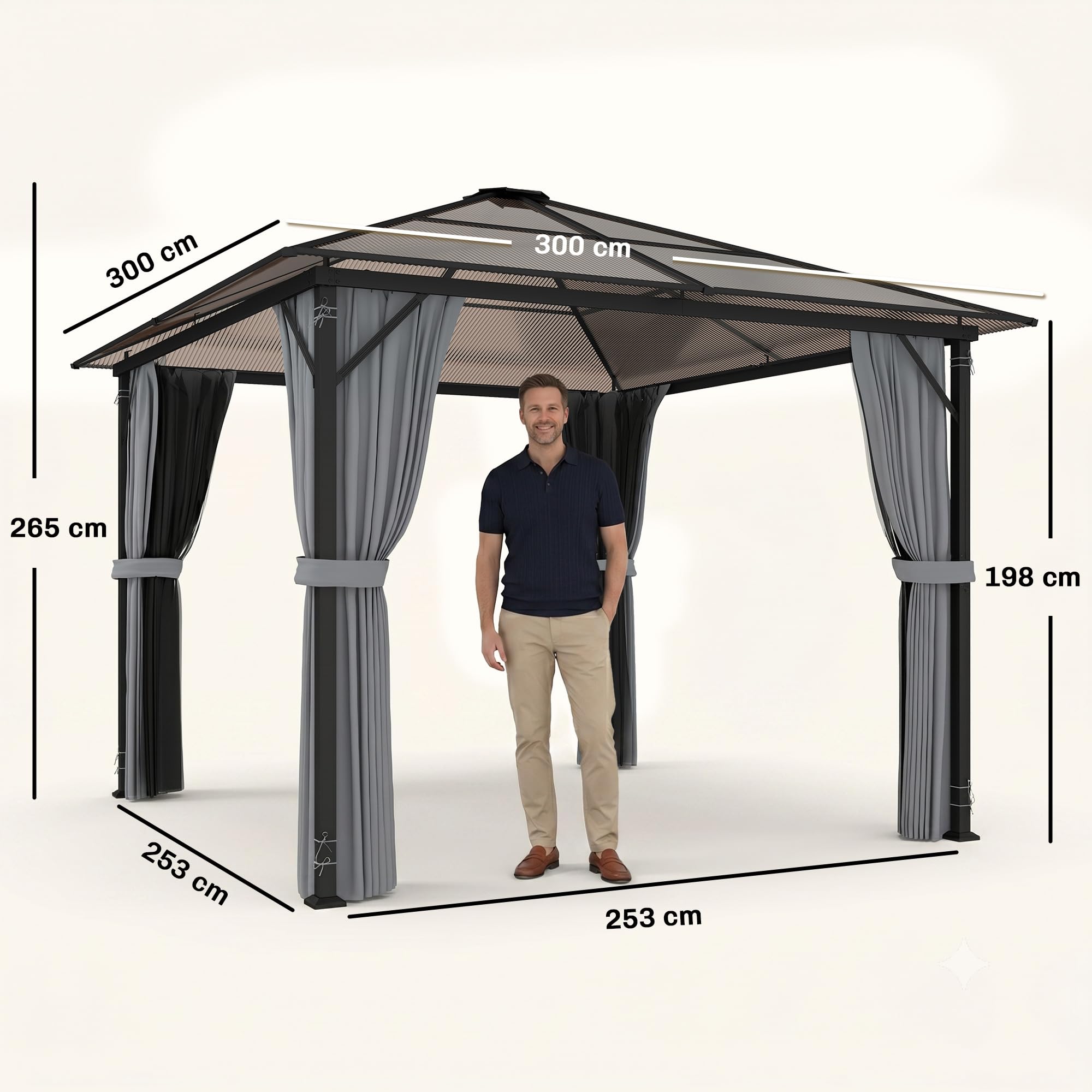 Outsunny Pavillon 3 x 3m Pavillon de Jardin Tente de réception avec Parties latérales PC Toit Alu Gris foncé