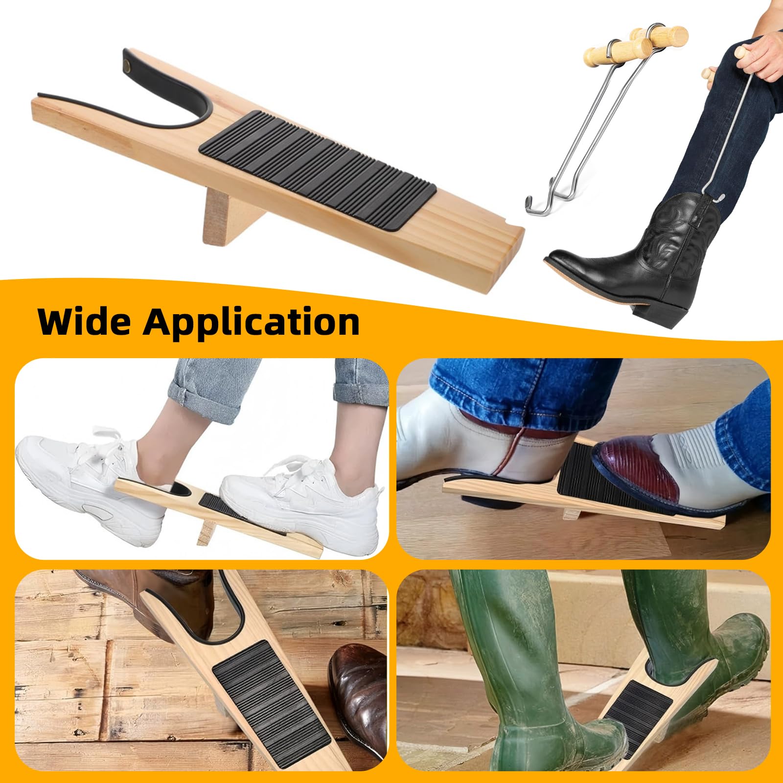 Elevador de botas y 2 ganchos de madera para botas de trabajo, botas de vaquero y botas de goma, con superficie de goma antideslizante, unisex