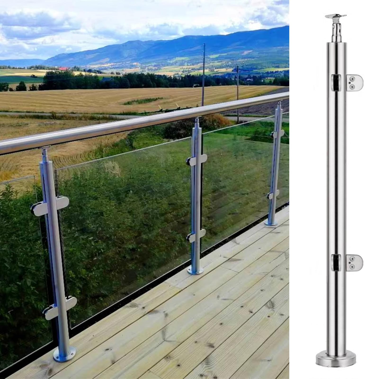 Poteau de garde-corps en verre au design rond haut de gamme