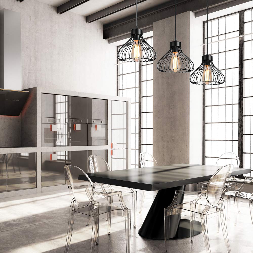 Industriële Hanglamp Met Kooivorm - Vintage Plafondlamp Voor Keuken Woonkamer Slaapkamer En Restaurant Set Van 2