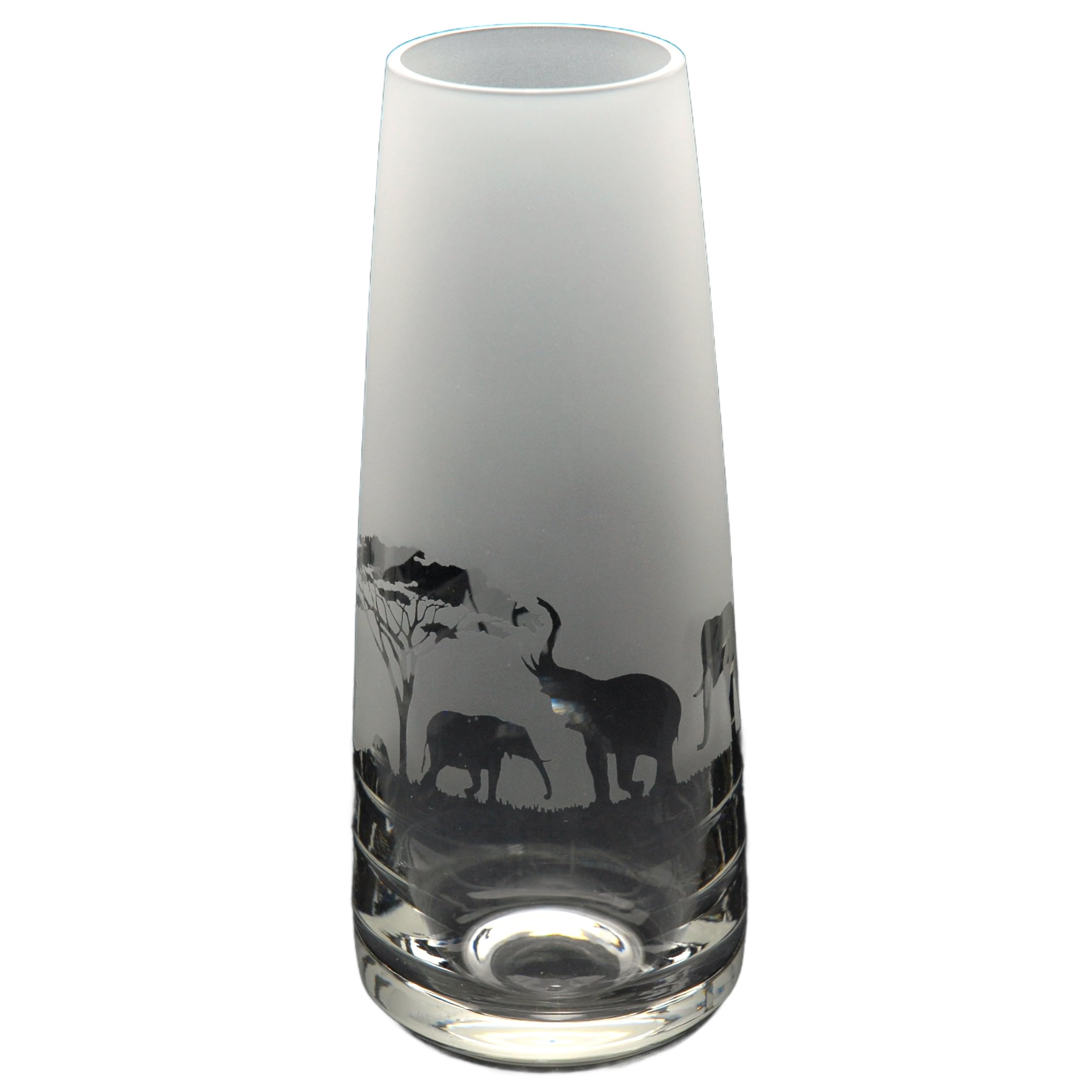 GLYPTIC GLASS ART Elephant Hand Etched/Engraved Glass Bud Vase