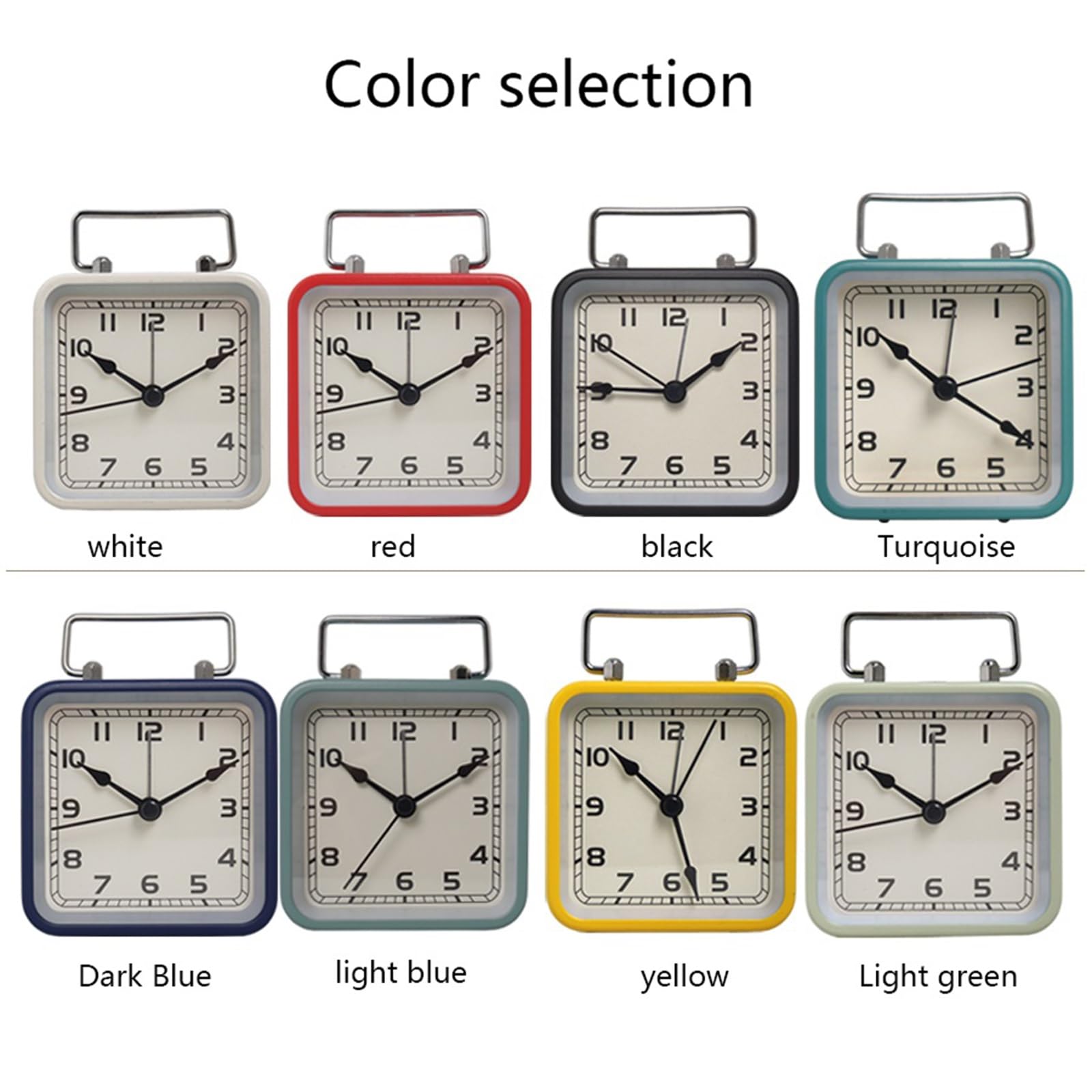 Despertador, Reloj de escritorio pequeño metal cuadrado, silencioso(Yellow)