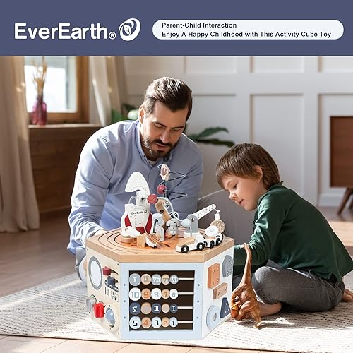 Miniatura 6 de Cubo de actividades de madera con laberinto de cuentas, cubo de actividades espaciales para niños de 1 a 3 años, multijuego, aprendizaje educativo,