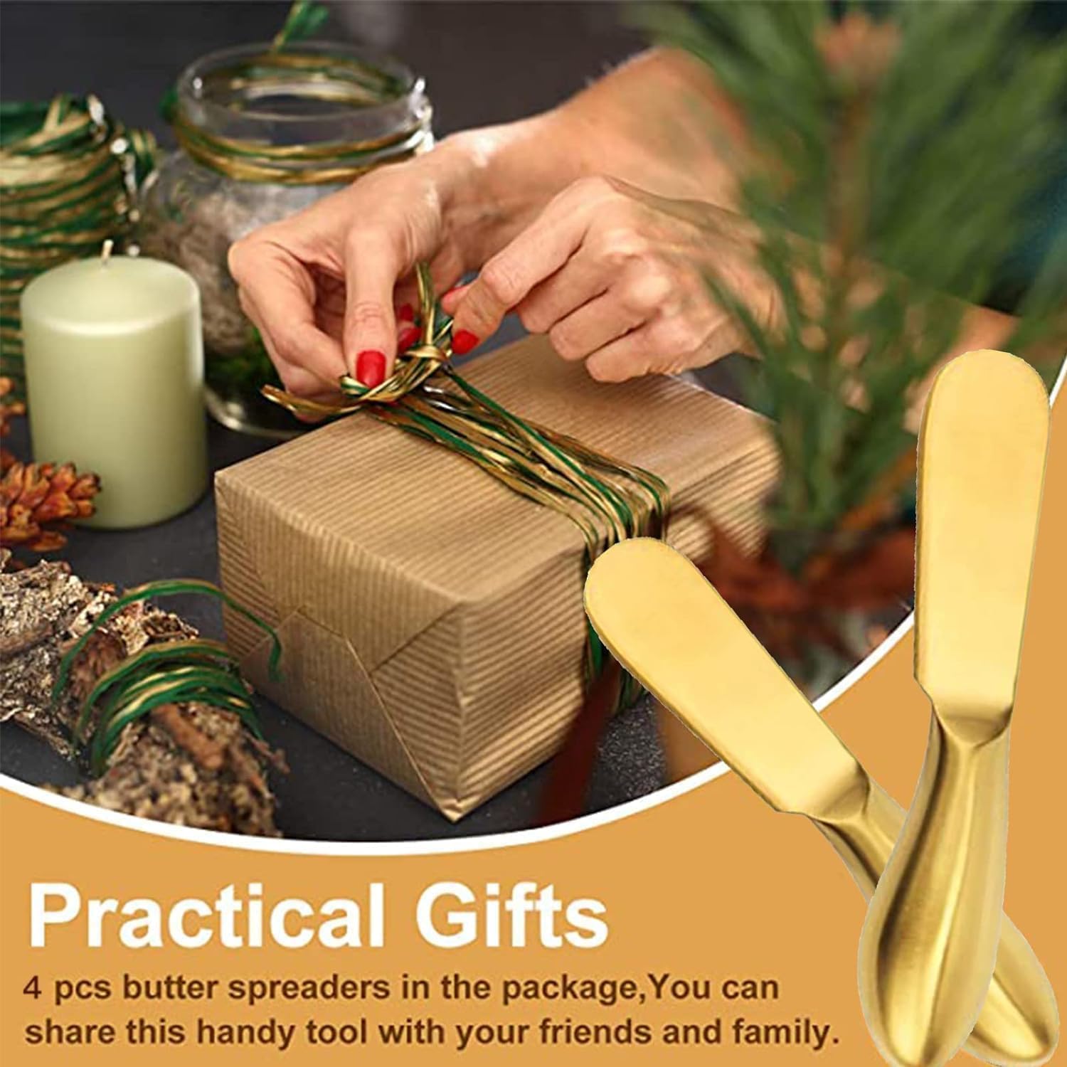 Golden Butter Knives Set - 2 Spreader Knives -4