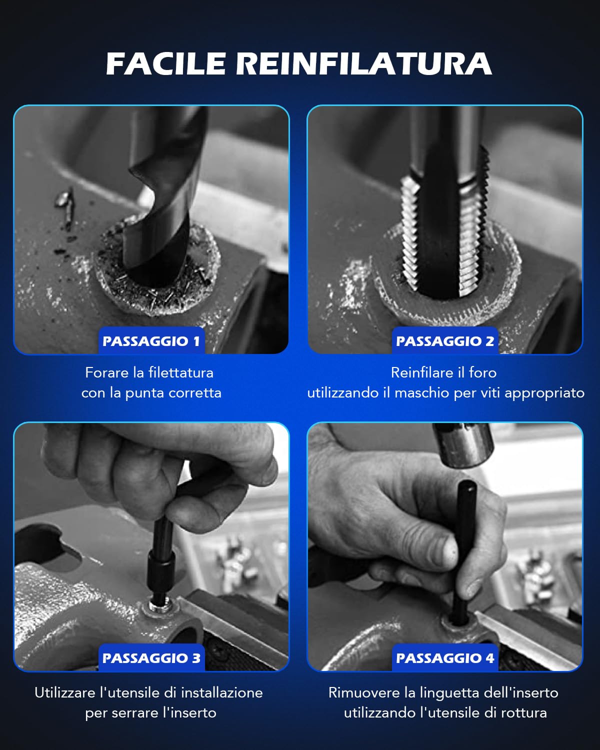 Orion Motor Tech 131 Pezzi Kit Riparazione di Filetti Kit Riparazione Filettatura, Utensili per Filetti Metrici Interni M5 M6 M8 M10 M12, Riparazione Elicoidi Kit per Viti e Filettatura Interna
