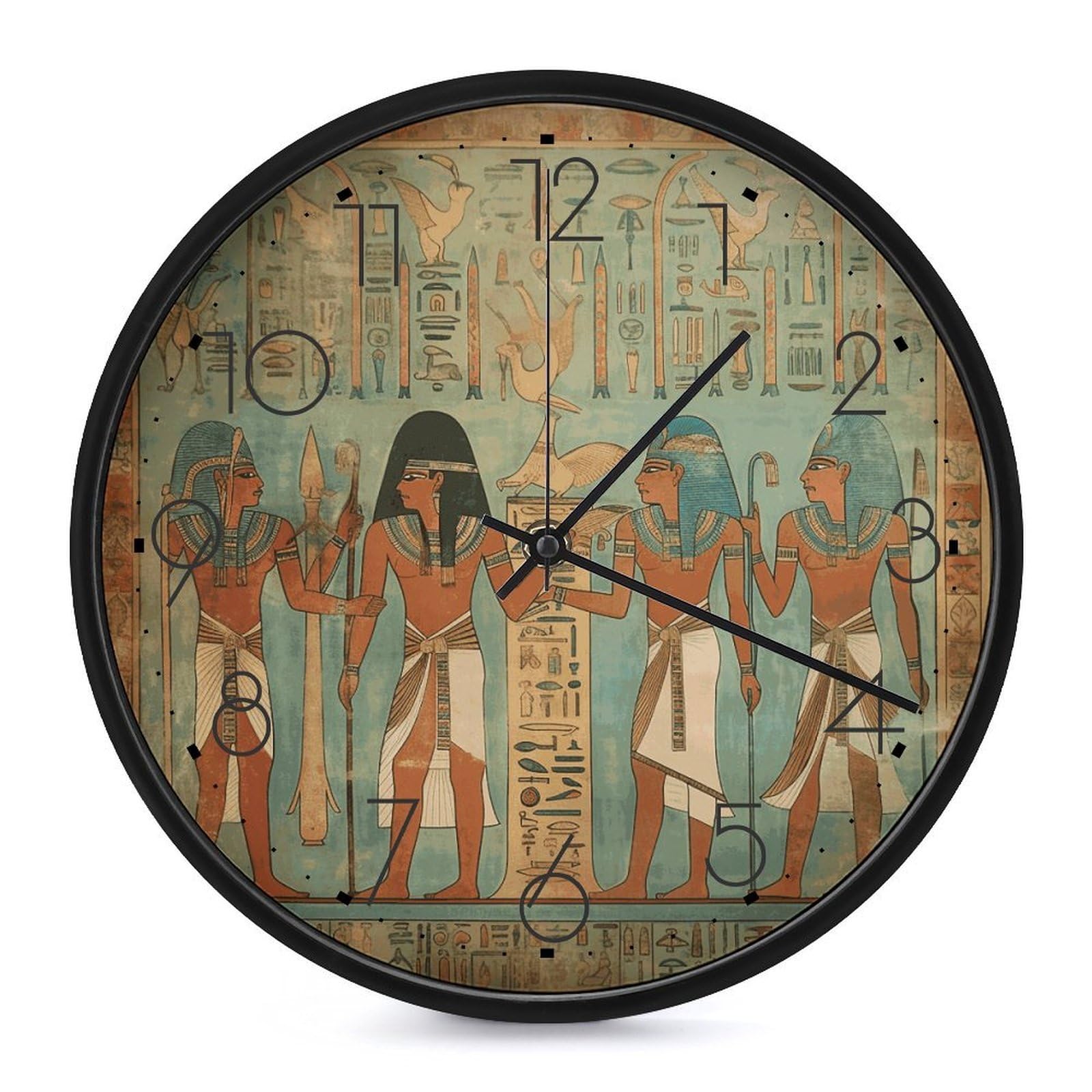 Orologio da parete da donna nell'antico Egitto, silenzioso, senza ticchettio, orologio moderno a batteria, rotondo, analogico, classico, per camera da letto, cucina, ufficio