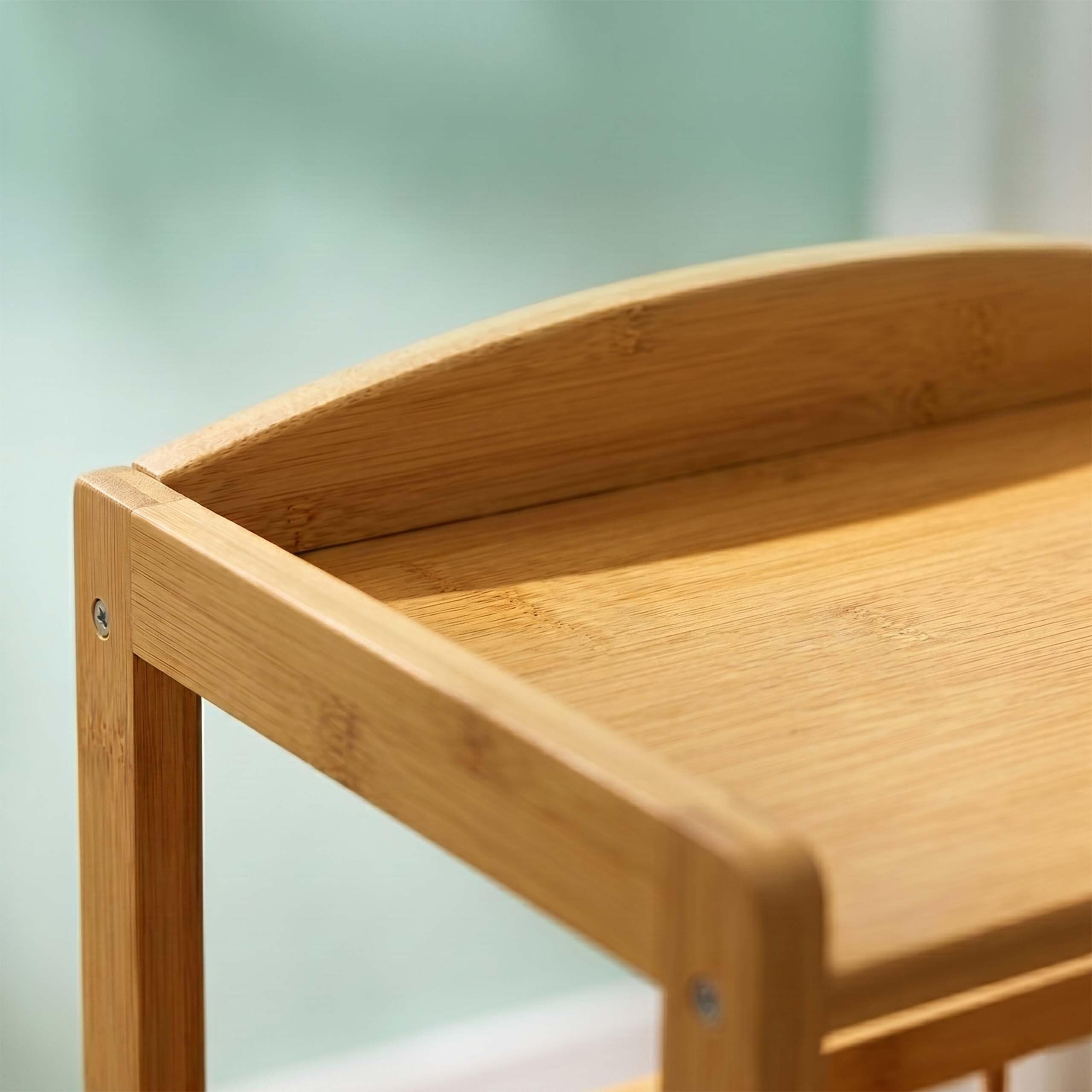 Relaxdays Chariot de Service Bambou 80 x 53 x 30 cm, 3 étages, Naturel | Étagère à roulettes pour la cuisine et le salon, chariot de cuisine