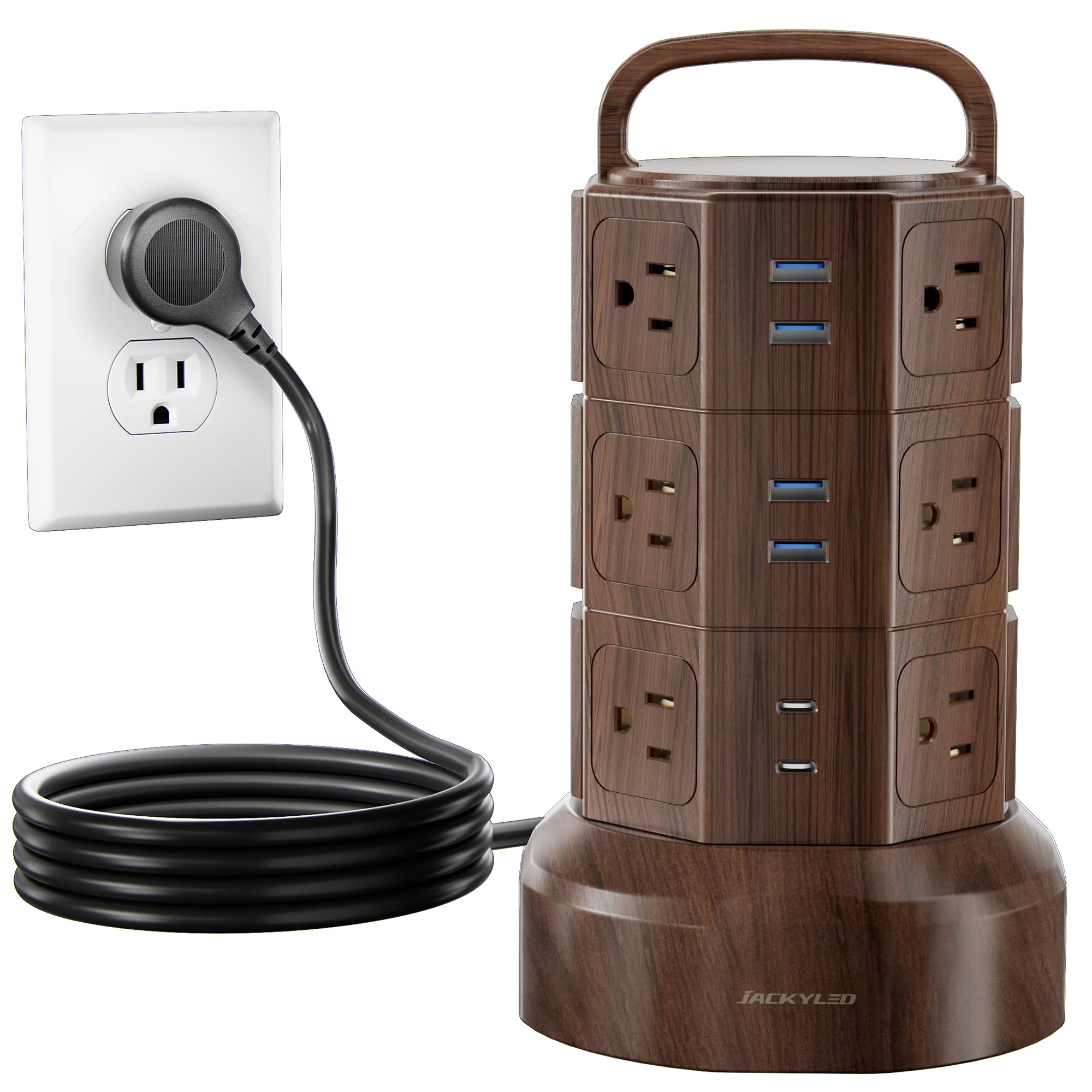 JACKYLED Power Strip Tower Surge Protector, 12 AC 6 USB (2 USB C), 1050J — Amazon image 17
