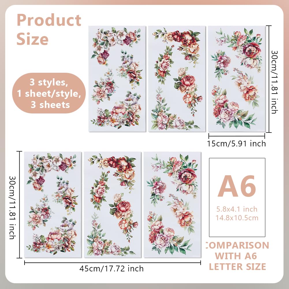 OLYCRAFT 3 Pcs/Set Transfers Fleurs Frottez Poppy Pour L'Artisanat Et Les Meubles 15x30cm Autocollants De Transfert De Décoration Florale Autocollant De Transfert De Meubles Autocollants Auto Adhésifs