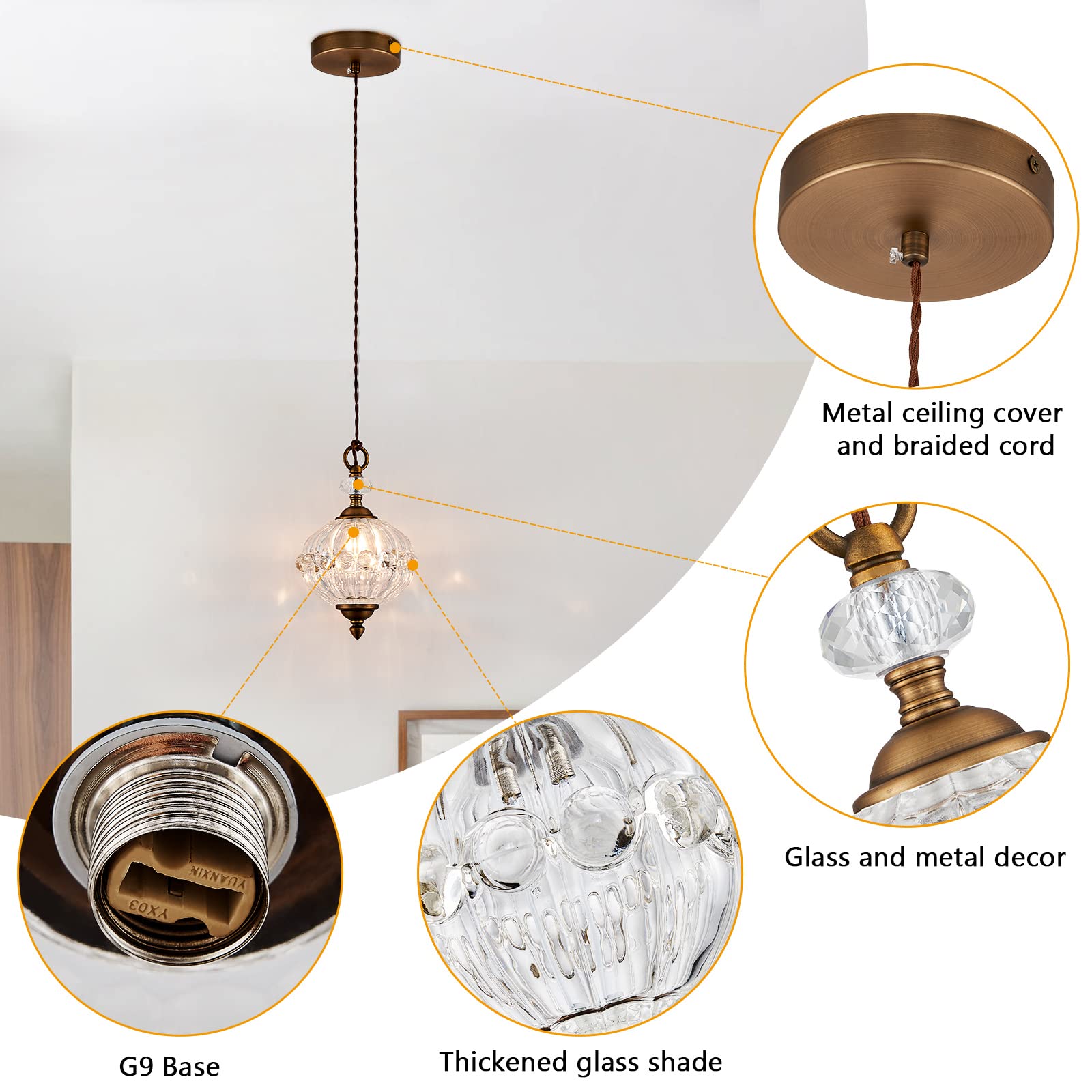 HDDFL Pendant Light Industrial Pendant Lighting Fixtures with Glass Shade,Modern Hanging Lamp Mini Pendant Lights for Kitchen Island Bar Coffee Shop Corridor Bedroom Living Room 2Pack