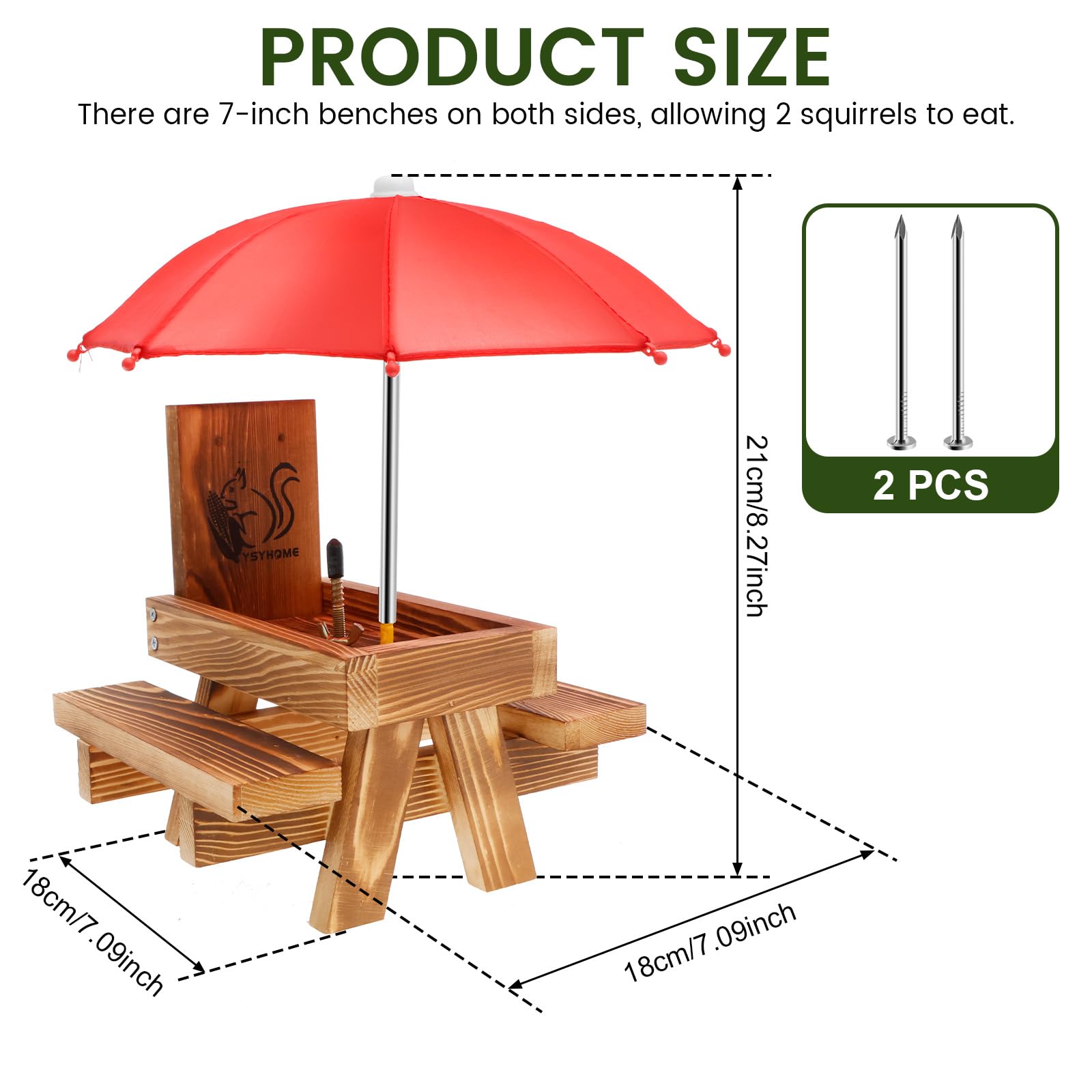 Alimentador de ardilla de madera con paraguas,Alimentador de ardilla para exteriores Mesa de picnic Divertida con estructura sólida Alimentador de ardilla con soporte para mazorcas de maíz