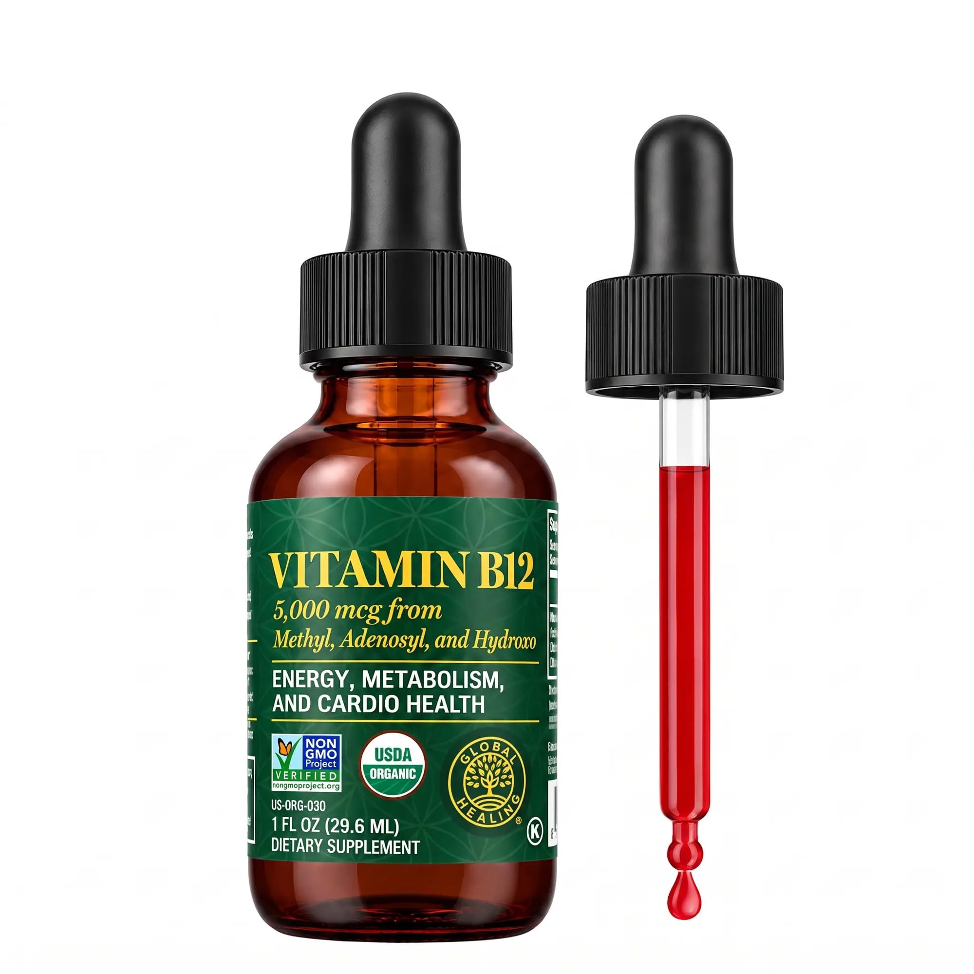 Vitamin B12 5000mcg Sublingual Liquid Drops, Methylcobalamin, Vegan (1 Oz)