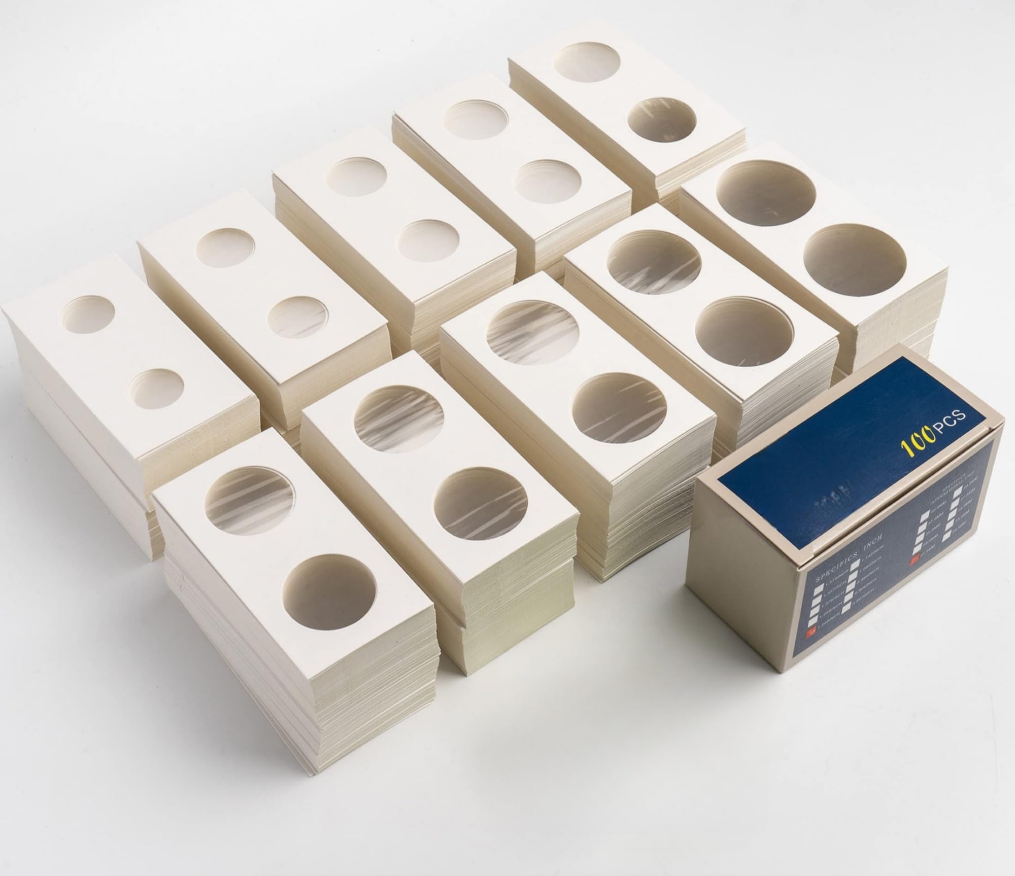 THE WHITE SHOP Coin Flips 10 Assorted Sizes 1000Pcs Coin Holders for Colletors The Coin Collection Supplies The Coin Cardboard Coin Flips for Coin Collection (10 assorted size 1000pcs)