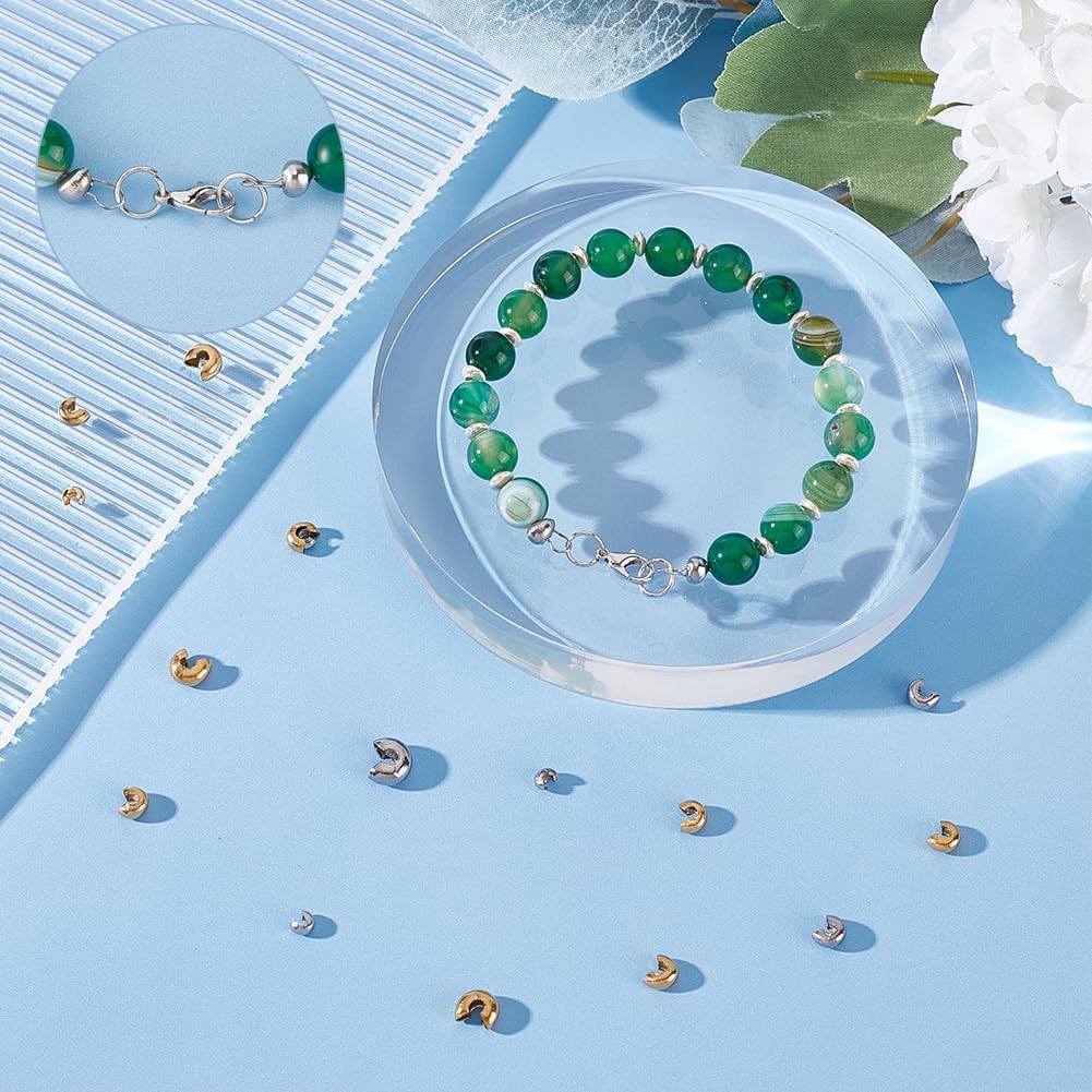 UNICRAFTALE 120 Perline Tubolari In Acciaio Inox – 8/12 Mm, Oro E Acciaio, Foro 3 Mm – Distanziatori Per Gioielli