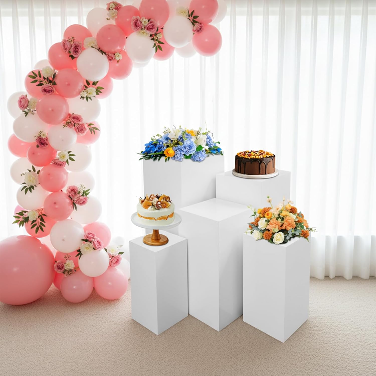 5 Pack Cake Pedestal Stands, Square Pedestal Display Plinth Pillars, Column Decoration Cube for Cake Shops, Dessert Shops, Weddings