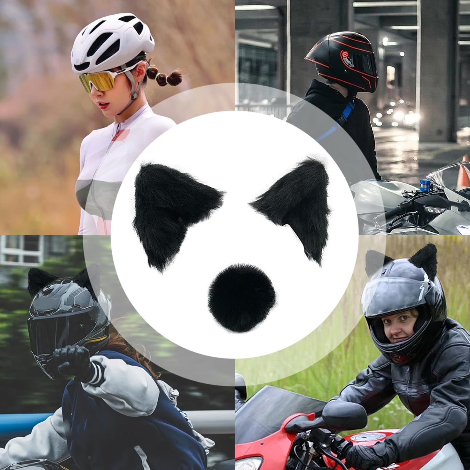 Orecchie da casco da gatto in peluche, copricapo da moto, accessorio decorativo per orecchie da, copertura morbida per casco, accessorio leggero e divertente, per bicicletta
