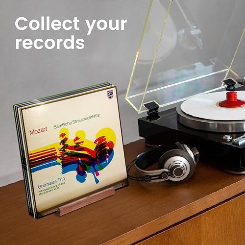 Miniatura 2 de simesove Almacenamiento de discos de vinilo, soporte de discos de vinilo de nogal para 45 álbumes, almacenamiento de vinilo retro con ranuras