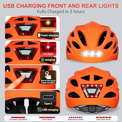 Miniatura 3 de Casco de bicicleta con luz LED Cascos de bicicleta para hombres y mujeres y adultos con luces delanteras y traseras Casco de ciclismo ajustable para