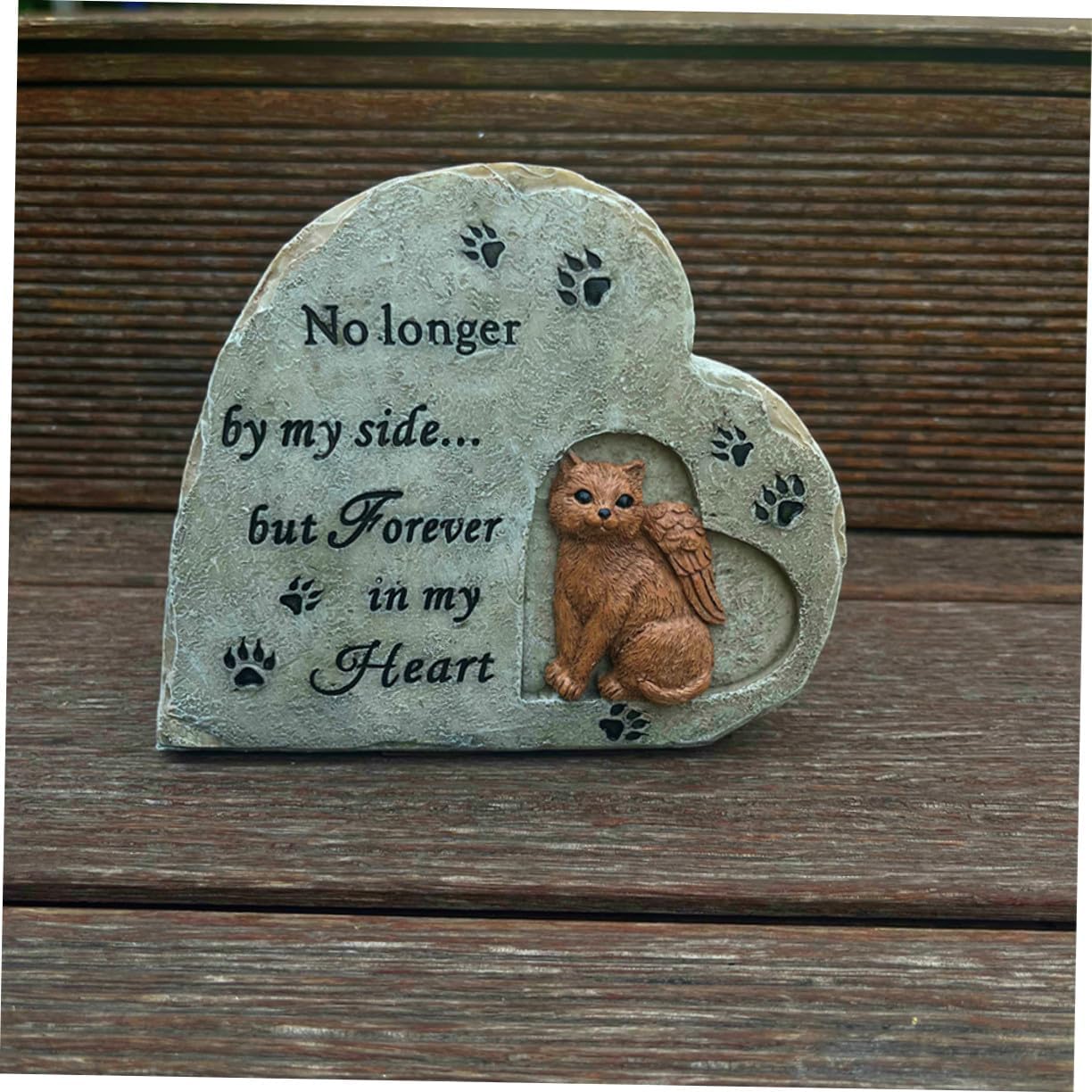Resin Cat Memorial Statue with Heart-Shaped Angel Design Pet Memorial Stone for Garden for Remembering Beloved Cats and Kittens Weather-Resistant Outdoor Grave Marker