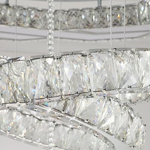 Miniatura 7 de Lámpara moderna de cristal grande de 23.6 pulgadas, anillo redondo, regulable, lámpara de techo redonda para dormitorio, cristal comedor, lámparas