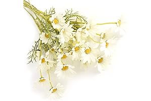 6 Bundles of Lifelike Silk Daisy Flowers for Home and Garden Décor (White)