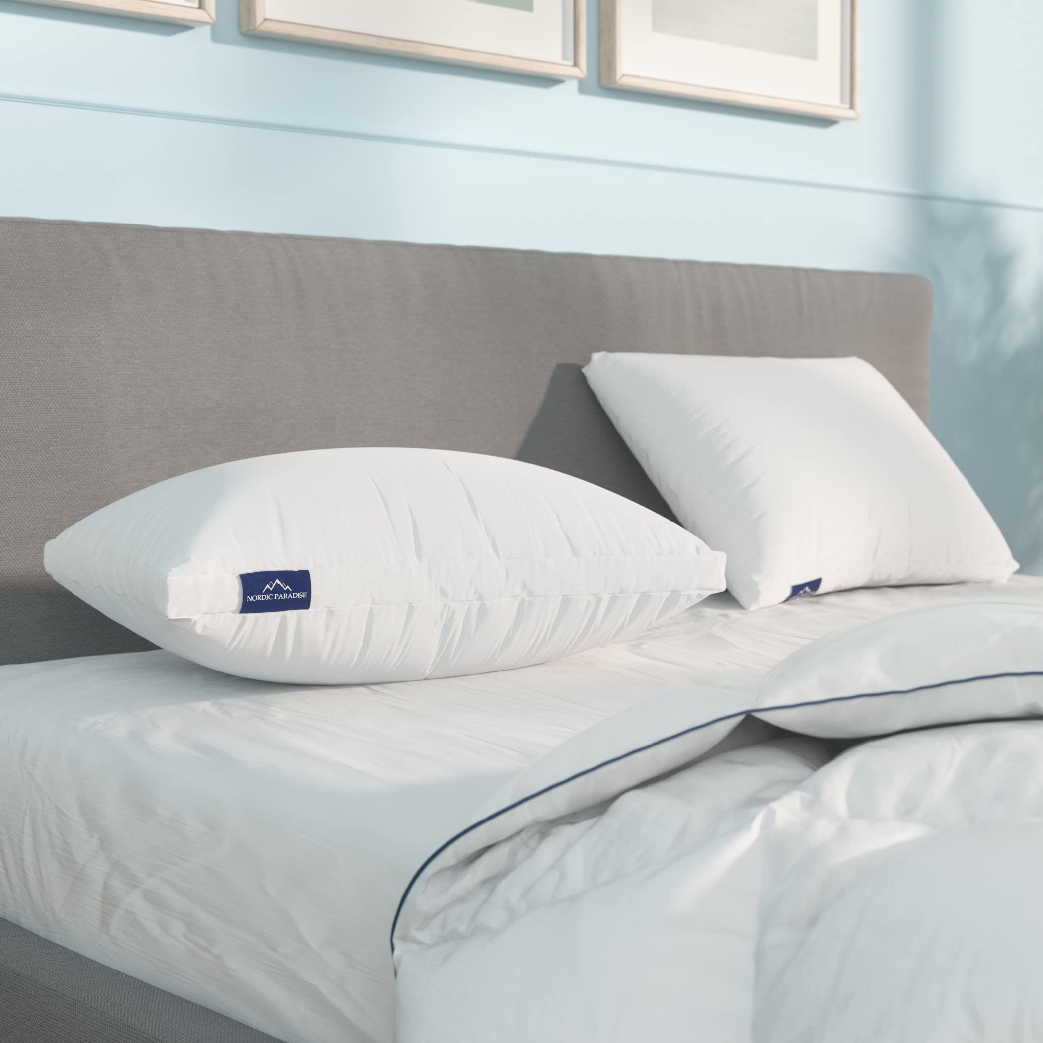 Almohada Doble Confort – Almohada de 3 Cámaras con Plumón y Plumas – Funda De Algodón Antiacaros – Soporte Medio-Firme (50x60 cm)