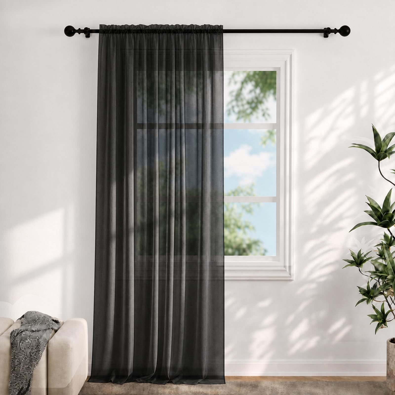 Voile Curtains for Windows 108 Drop, 1 Panel Dual Rod Pocket W56xL108 Inch