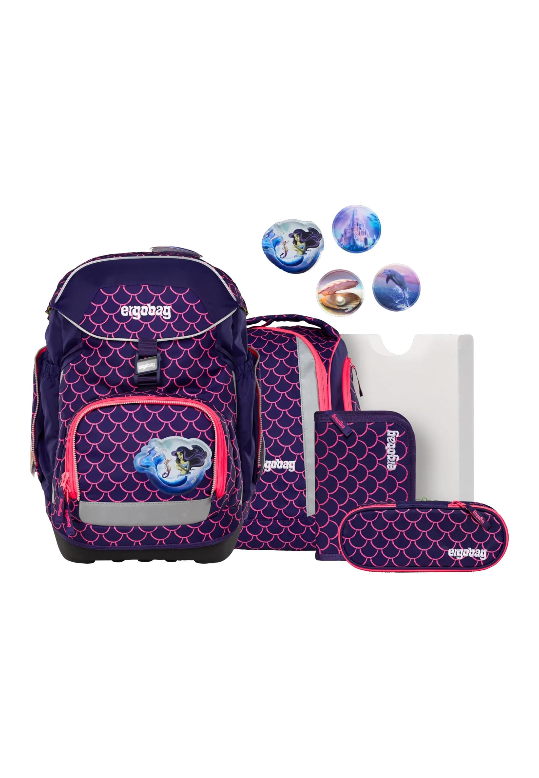 ergobag Zestaw ergonomicznych tornistrów szkolnych, elastyczny, 6-częściowy, 1. klasa szkoły podstawowej, dla dziewcząt i chłopców