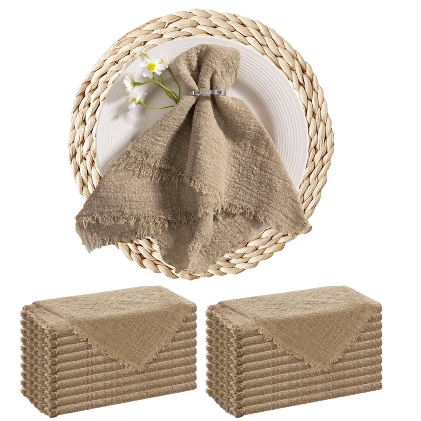 Cotton Table Napkins, Cotton Gauze Table Napkins 32x32cm Reusable Multicolor Wedding Decor(20pcs Khaki)