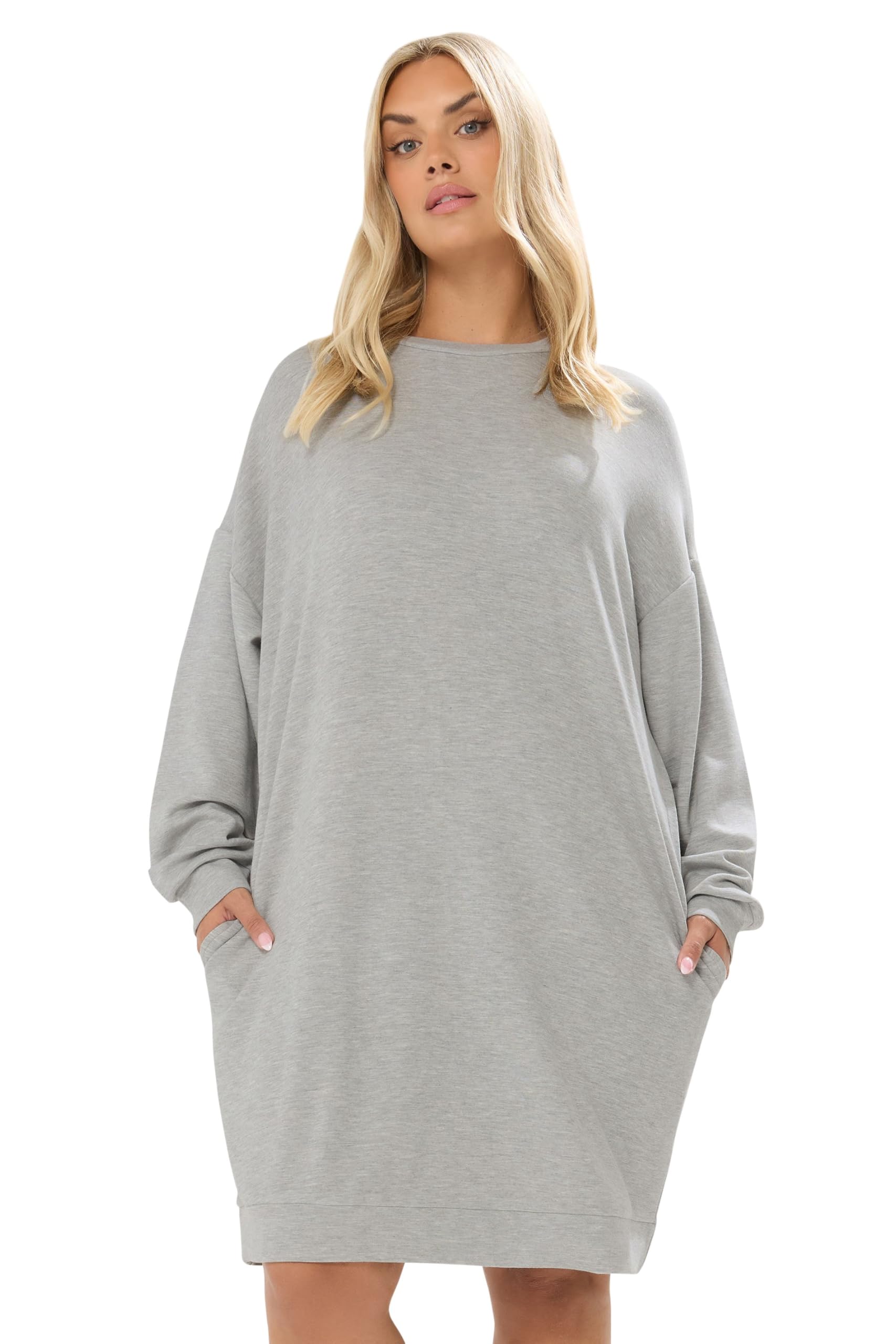 Yours Women's Grey Curve Premium Collection Pocket Sweatshirt Dress - Plus Size Curve