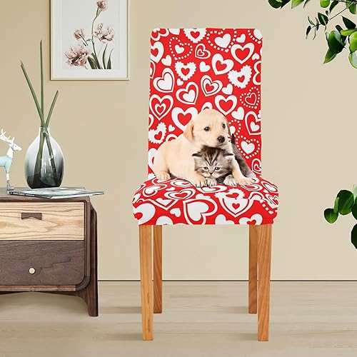 Miniatura 6 de Ollabaky Juego de 4 fundas protectoras para sillas de comedor para el día de San Valentín, elásticas, lavables, extraíbles con corazones, para sala