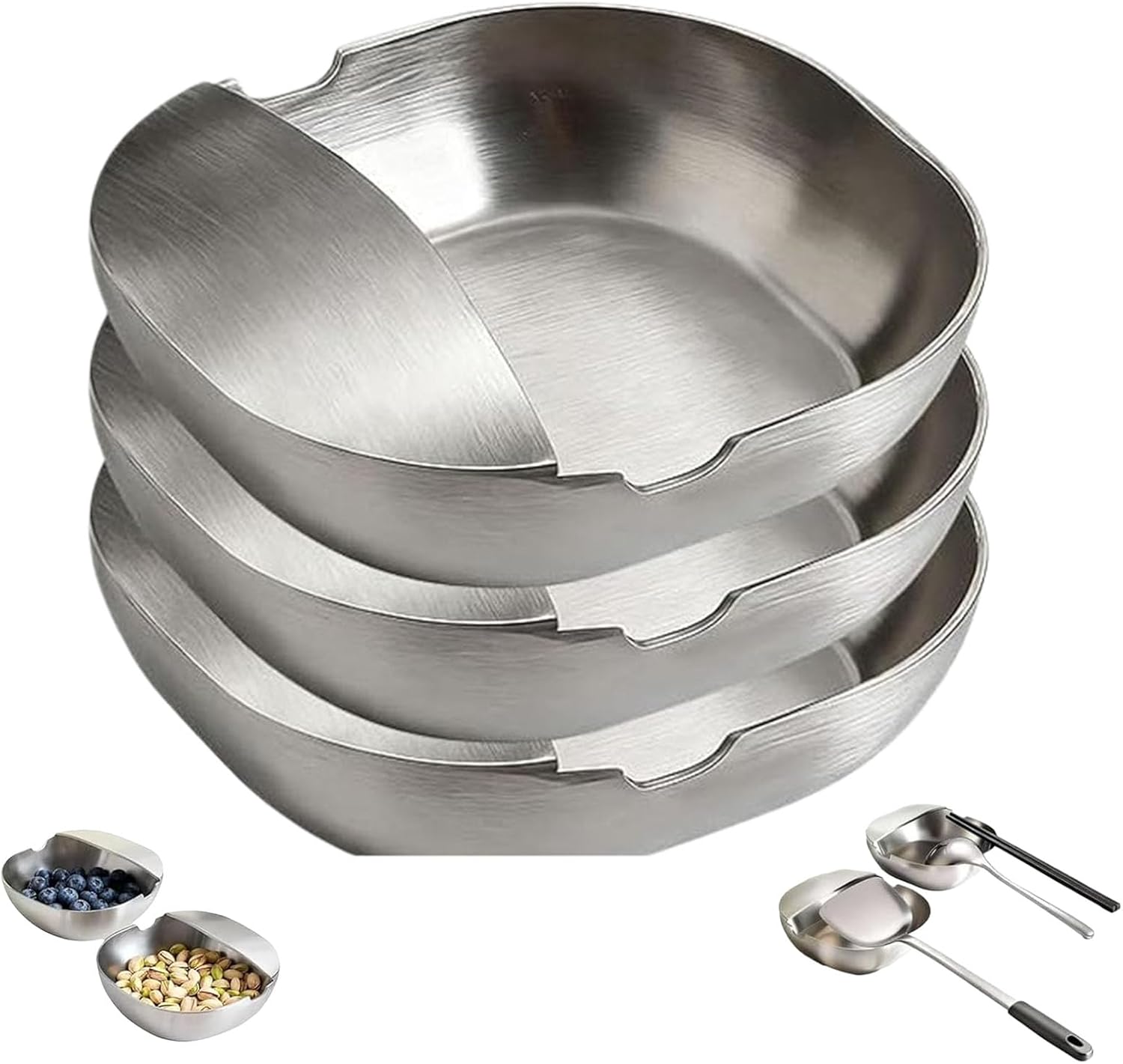 304 Stainless Steel Spoon Rest & Multipurpose Kitchen Utensil Holder, Self-Standing Ladle Holder with Stable Base, Easy Clean Countertop Accessory for Spatulas and Spoons, Snack Containers (3PCS)