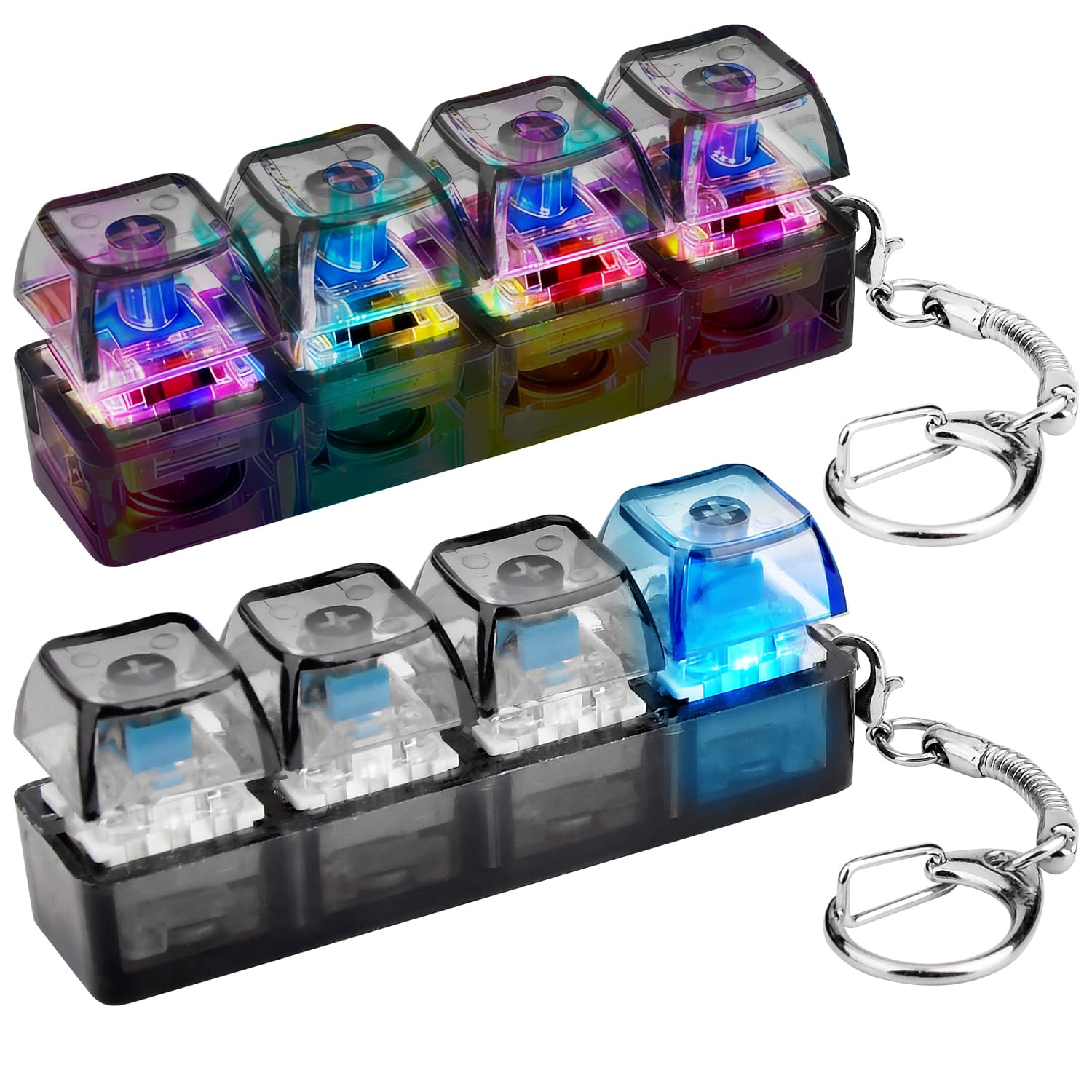 Dandin 2 Pcs Keyboard Fidget Toy, Fidget Toys for Adults, Fidgets Keychain Keyboard Clicker with LED Light, Anxiety Relief for Adults, Stress Relief Toys Decompression Gift 3D Printed