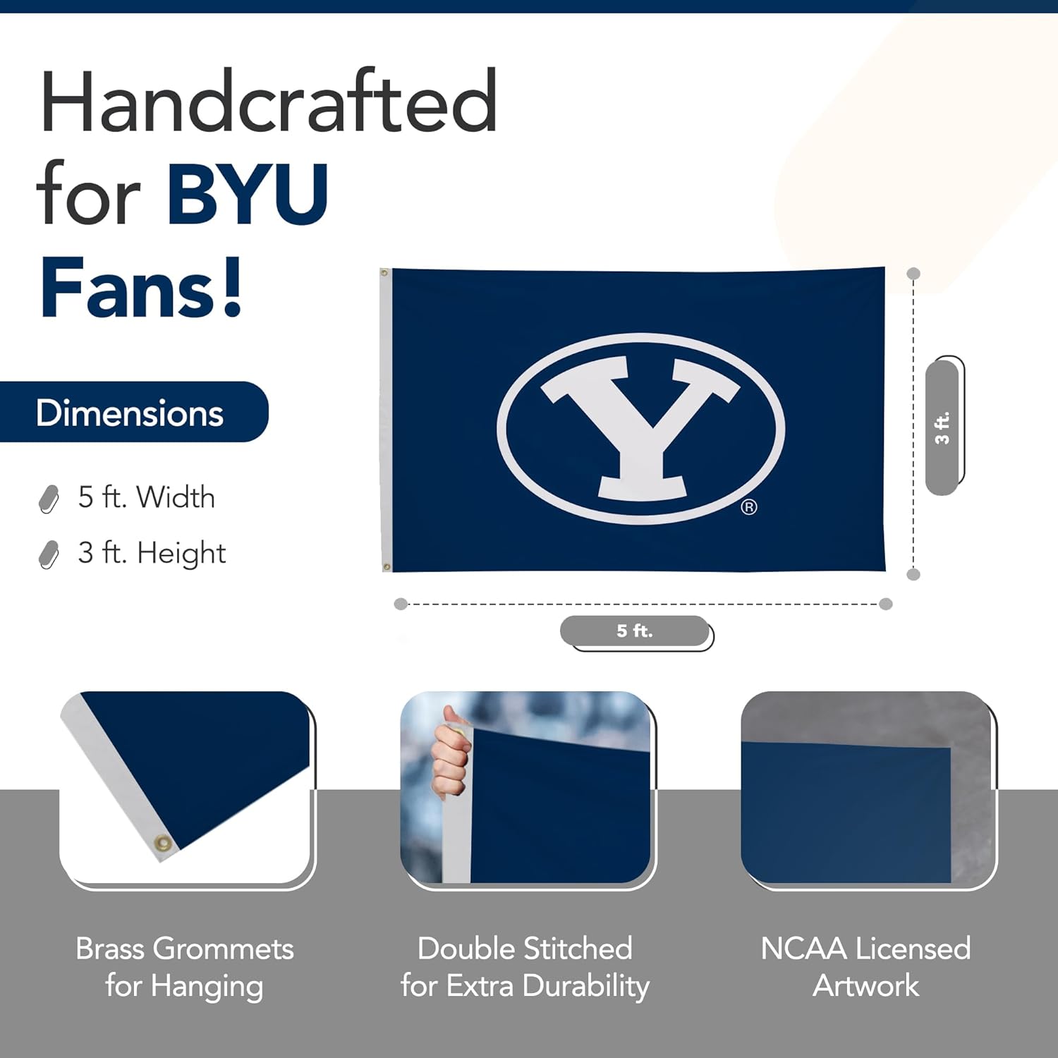 BYU Cougars College Sports Printed Flag - NCAA Licensed - Nylon - School Banner (Blue) (3' x 5')