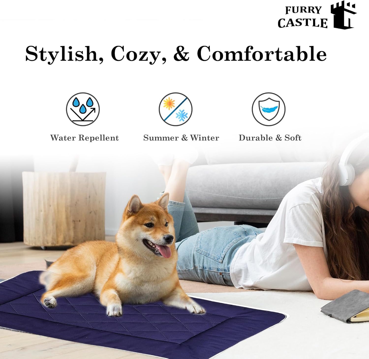 review Dog Bed Cotton & Polyester Mixed Pet Bed with Water Repellent Cotton Canvas and Water Repellent Fleece for Dogs & Cats (Pack of 1, Blue, Size: S, 21X30 Inches)