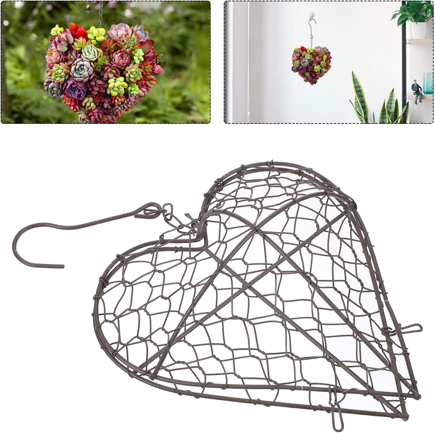 DOITOOL Wall Hanging Flowerpot Iron Garland Basket Heart Shape Decor Succulent Decor Space-Saving