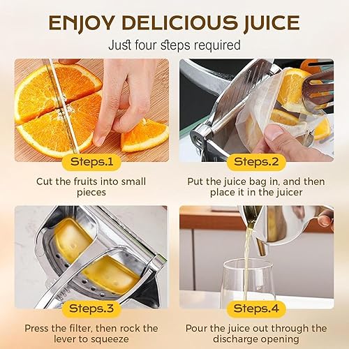 Miniatura 4 de Extractor de jugo de fruta fresca, exprimidor manual de limón fácil de usar para cítricos, otras frutas (con 10 bolsas de filtro)