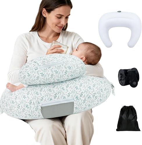 Miniatura 10 de KAKIBLIN Almohada de lactancia, almohadas inflables de lactancia, almohada de alimentación manos libres para aliviar el dolor de espalda con correa