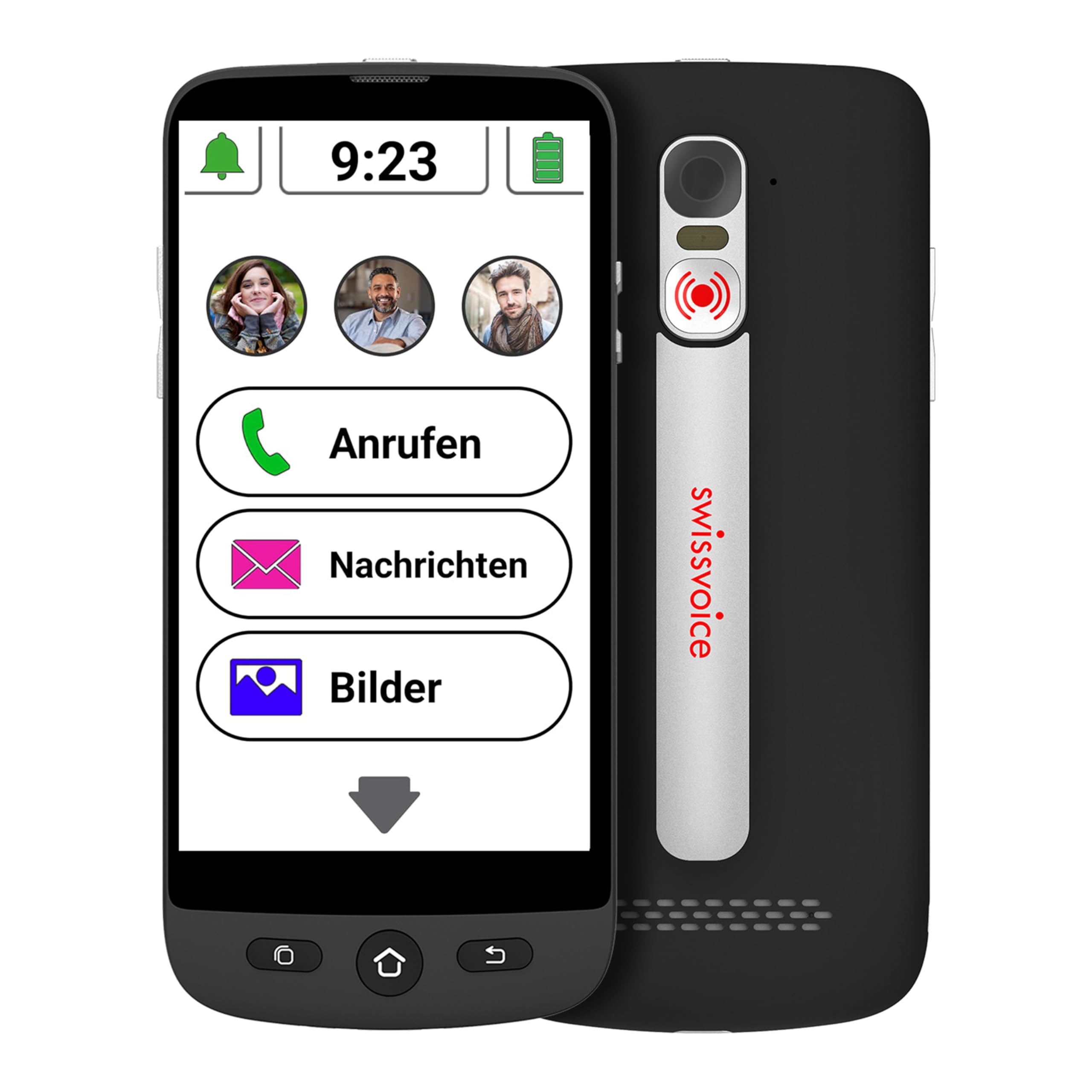 swissvoice - Smartphone S510-M + Magnetisches Ladekabel - Einfach zu bedienen - SOS-Taste - Senior Smartphone 4G - Schwarz
