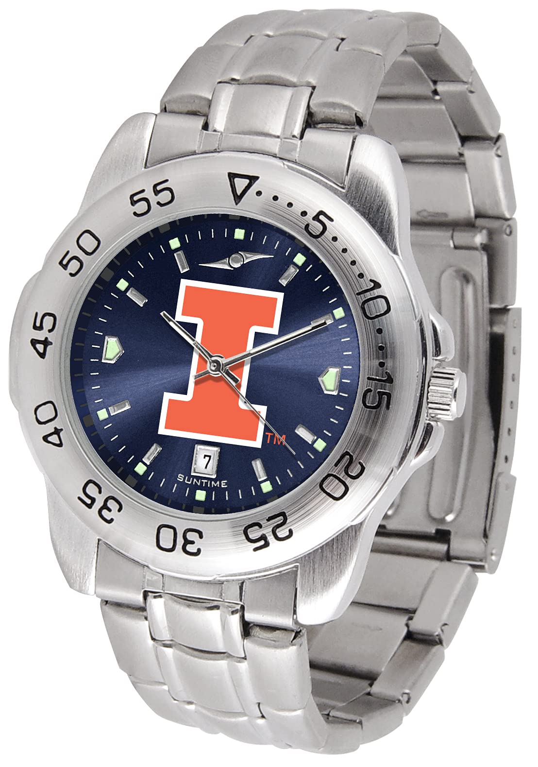 SunTime Men's NCAA Team Sport Watch, 20mm Stainless Steel Strap, Reflective Shiny Dial with Date