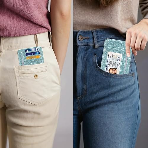 Miniatura 7 de HOTCOOL Tarjetero con bolsillo frontal, minimalista, de viaje, lindo, divertido, de cuero fino con bloqueo RFID, pequeño tarjetero para tarjetas de