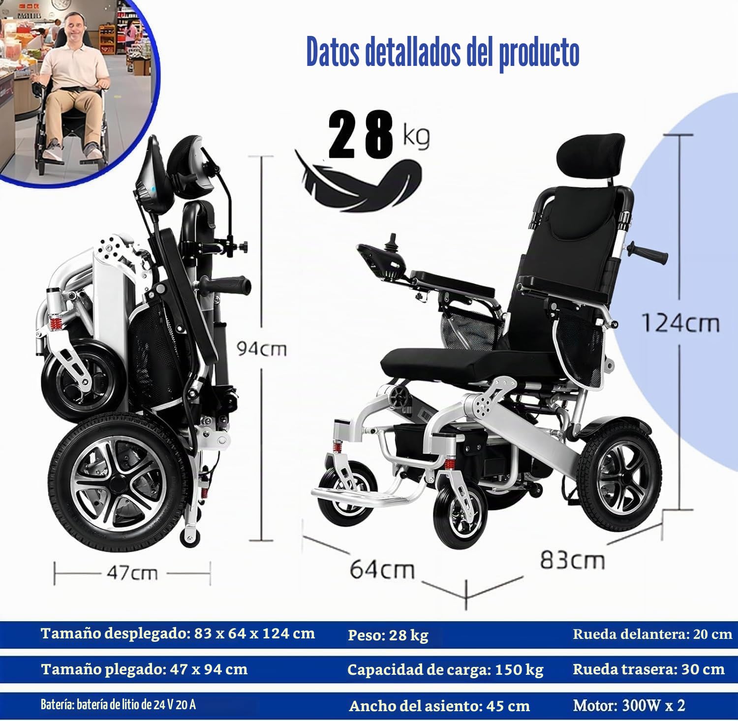 Silla Eléctrica Todo Terreno para Adultos, Ligera y Plegable, Aprobada