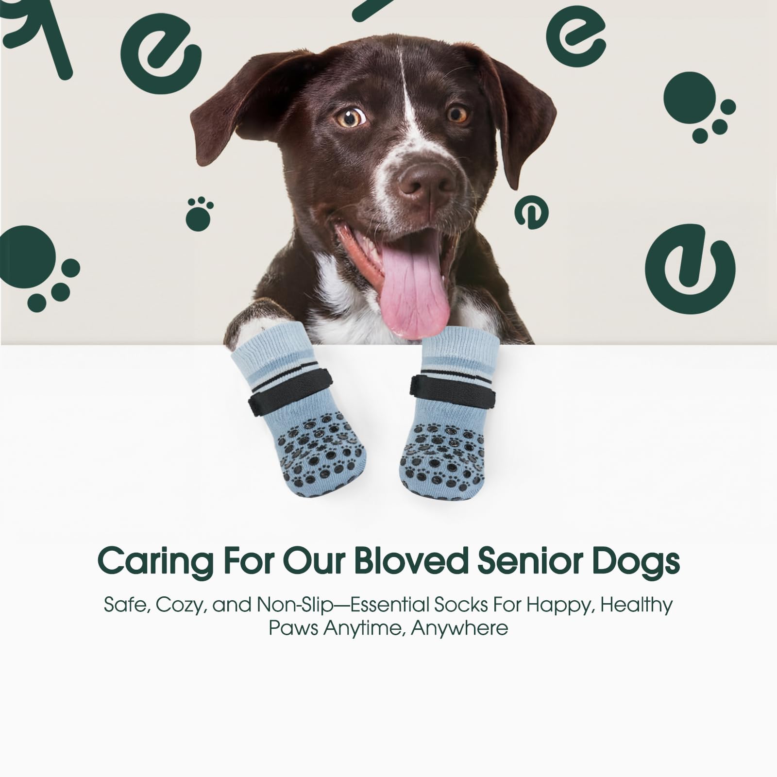 Kuoser Dog Socks, Non-Slip Dog Grip Sock for Hardwood Floors, No Twist Dog Boots & Paw Protectors 4 Pcs Anti-Scratch Hot Pavement Winter Snow Socks for Small Medium Large Senior Dogs, Grey M — view 8