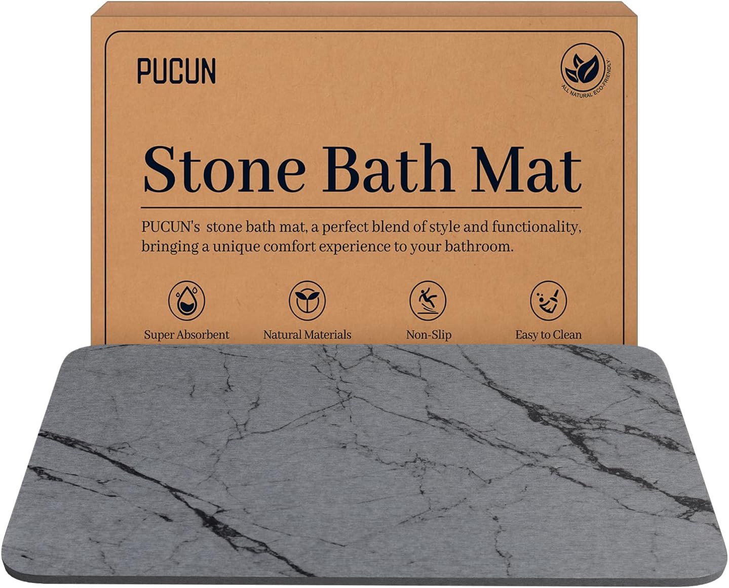 Stone Bath Mat Quick Dry Bath Stone Mat for Bathroom Floor Diatomaceous Earth Diatomite -Super Absorbent,Natural, Easy to Clean Grey
