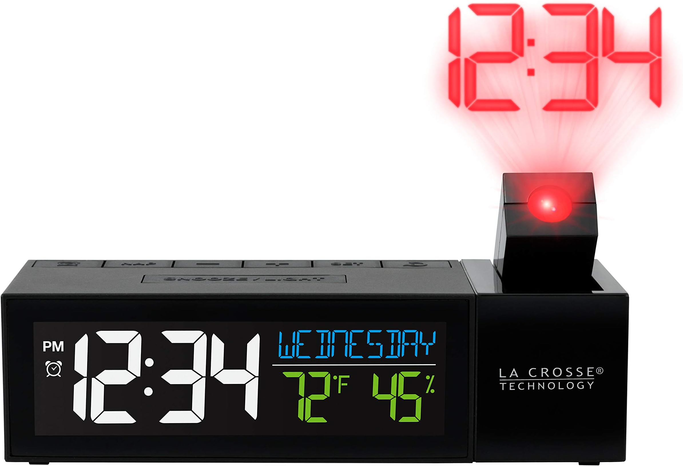 La Crosse Technology 616-1950-INT Pop-Up Bar Projection Alarm Clock with USB Charging Port Black