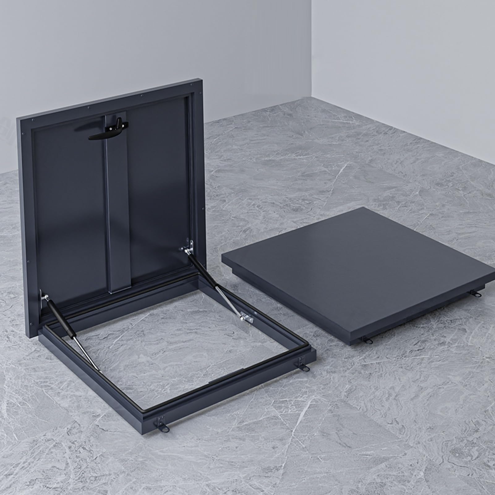 Cubierta de escotilla de techo con revestimiento de zinc de 45 x 45 cm, escotilla de acceso de techo plano para salas de almacenamiento y almacenes, tapa plegable duradera para un fácil acceso